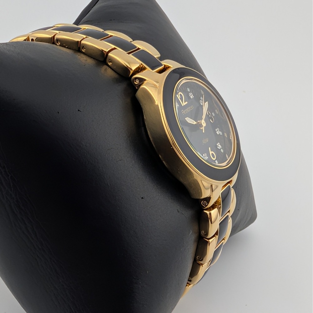 Armitron Now Gold Tone Black Enamel Crystal Accent Womens Watch - Picture 5 of 10